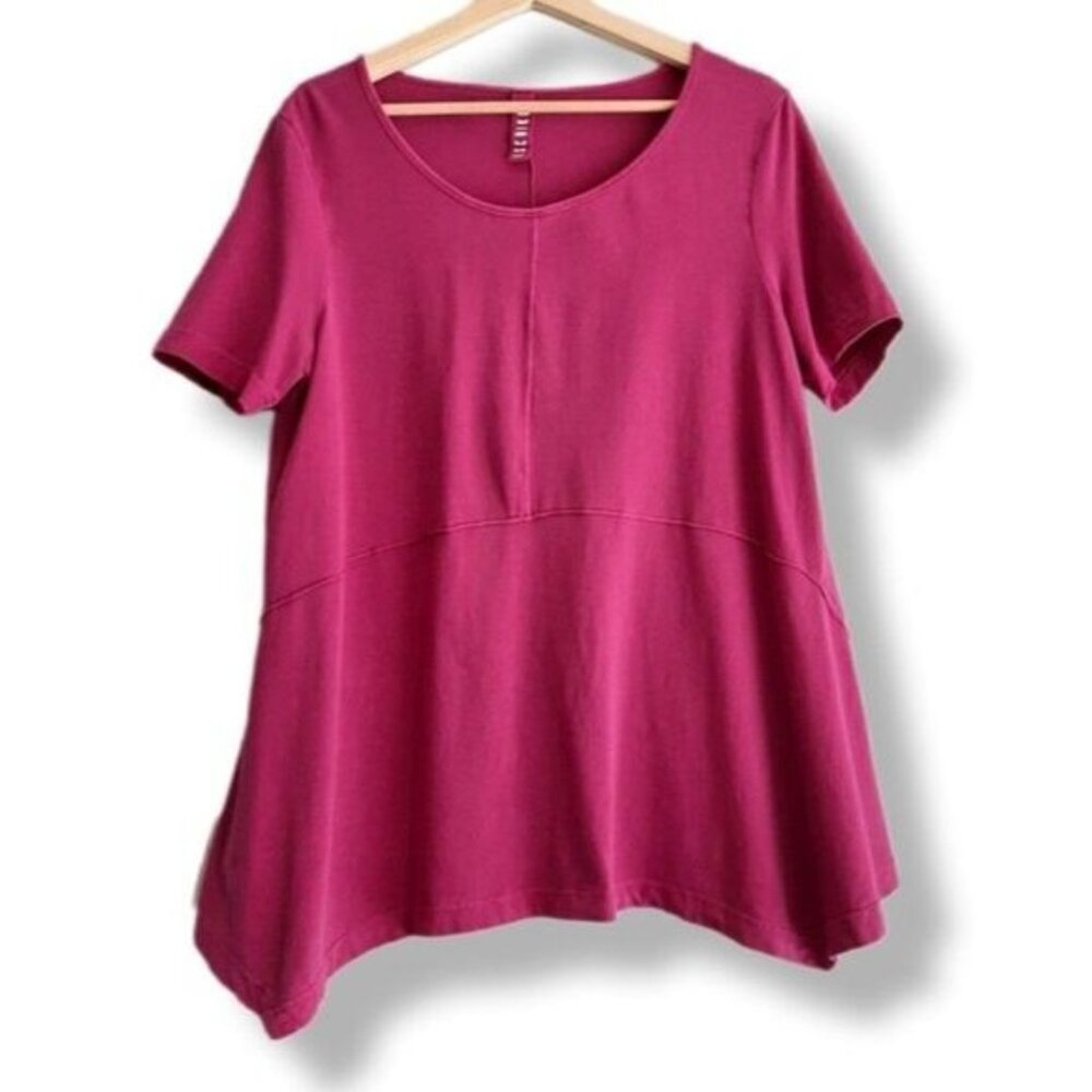 ISCHIKO \ Short Sleeve Top Asymmetric Hem Pink Tee Sz M